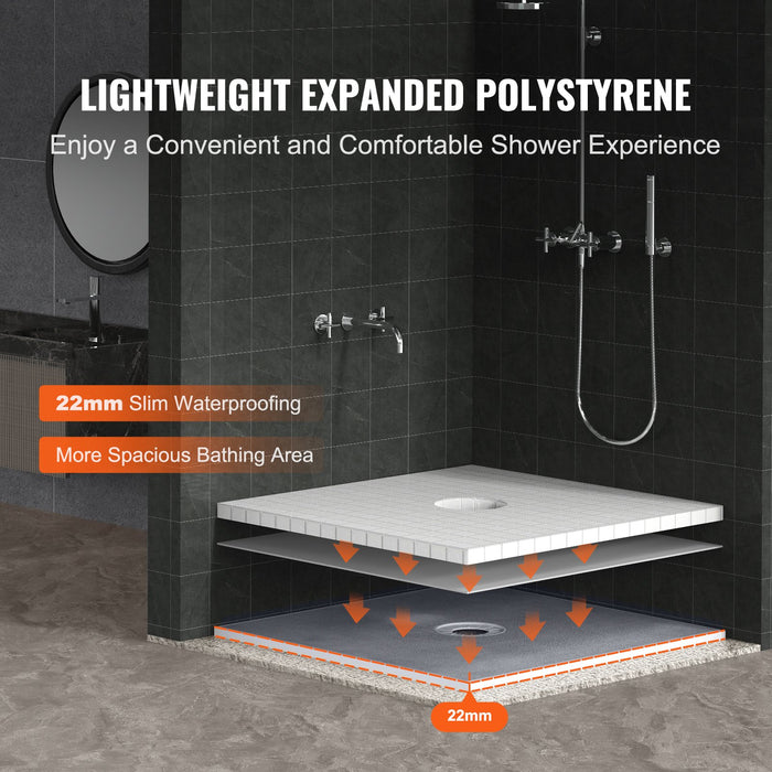 VEVOR Shower Curb Kit, 914x914mm Shower Pan Kit with 160mm Central Drain, Lightweight EPS Shower Installation Kits with 2 Waterproof Cloths, Shower Pan Slope Sticks Fit for Bathroom