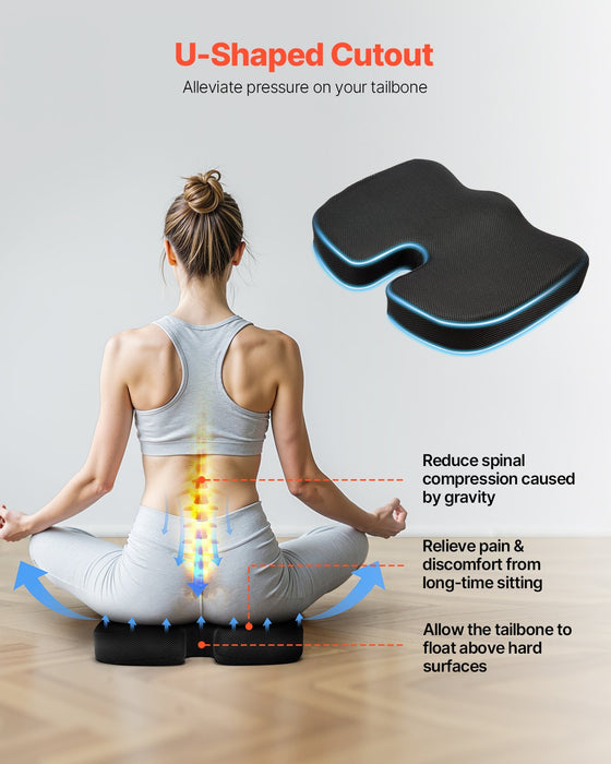 VEVOR Seat Cushion, Cooling Gel + Memory Foam Seat Cushion, Pressure-Relief Wheelchair Seat Pad with U-Shaped Cutout & Removable Cover, Lightweight and Portable for Travel, Car, Office, Airplane