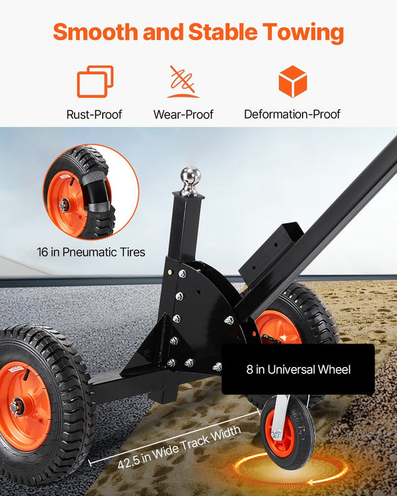 VEVOR Trailer Dolly, 1500lbs Tongue Weight Capacity, 2 in 1 Trailer Mover with 2 in Ball, 16 in Pneumatic Tires and Universal Wheel, Portable Tow Dolly for Moving Car RV Trailer