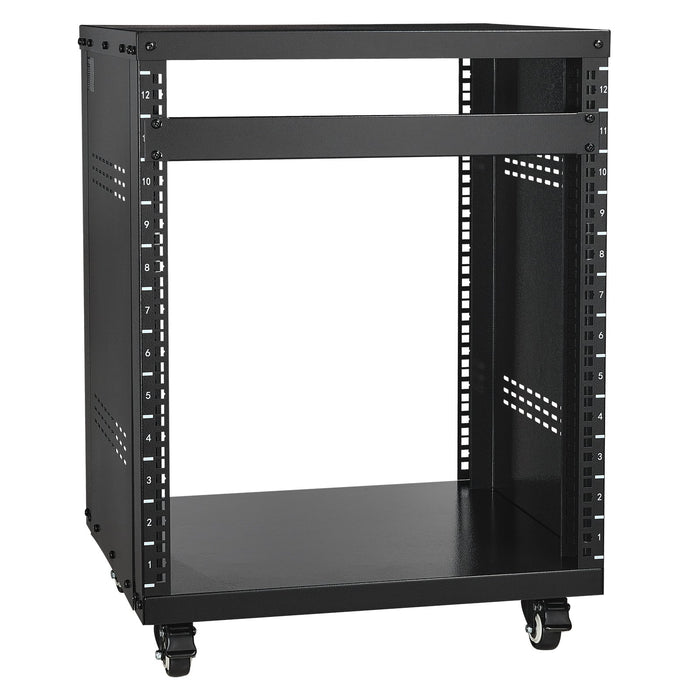 VEVOR 12U AV Rack Stand, 136.08kg Capacity, Network Stereo Recording Studio Rack with Lockable Caster Wheels Round & Square Holes, Special Vent for 482.6 mm Audio Video Musical & IT Equipment Mounting