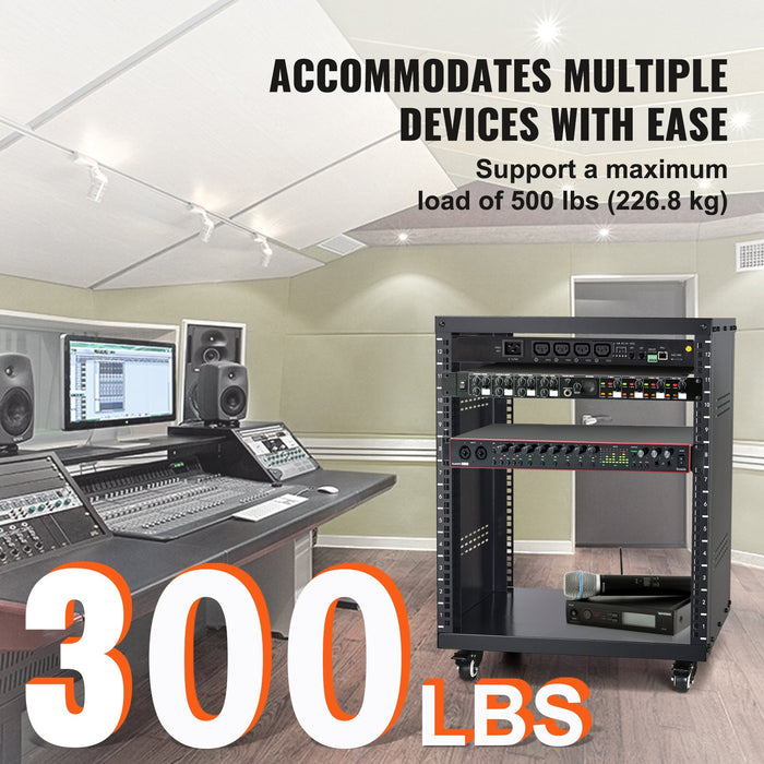 VEVOR 12U AV Rack Stand, 136.08kg Capacity, Network Stereo Recording Studio Rack with Lockable Caster Wheels Round & Square Holes, Special Vent for 482.6 mm Audio Video Musical & IT Equipment Mounting
