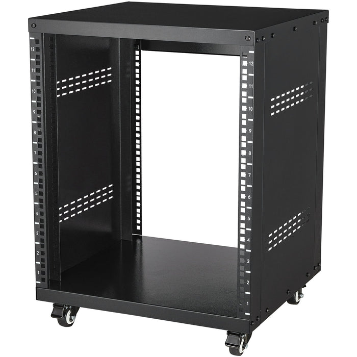 VEVOR 12U AV Rack Stand, 136.08kg Capacity, Network Stereo Recording Studio Rack with Lockable Caster Wheels Round & Square Holes, Special Vent for 482.6 mm Audio Video Musical & IT Equipment Mounting