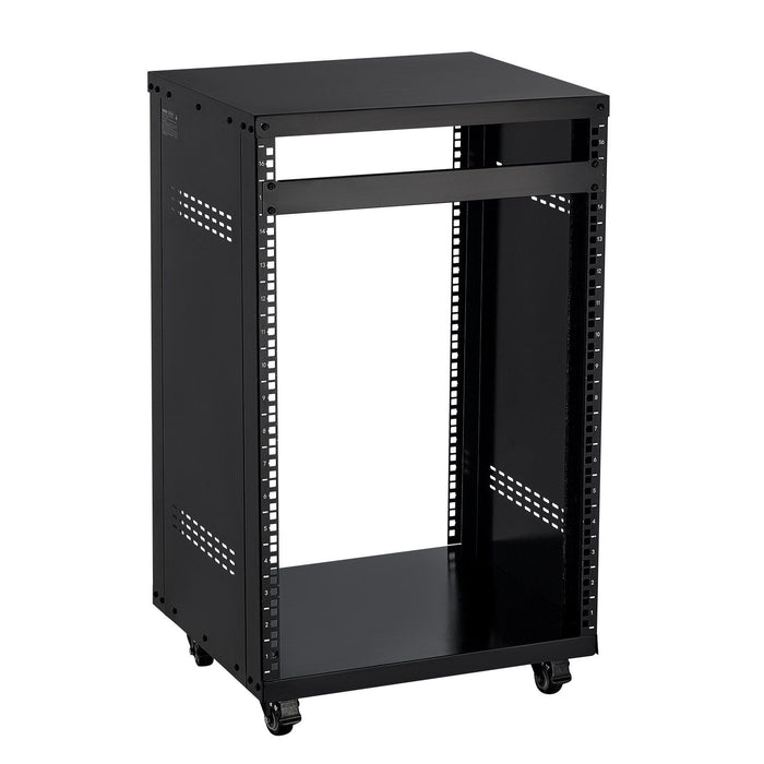 16U AV Rack, 90.7 kg Max Load Capacity, Home Recording Studio Rack with Lockable Caster Wheels, Open Frame Server Cabinet, Special Vent Design, for Audio Video Musical & IT Equipment Mounting
