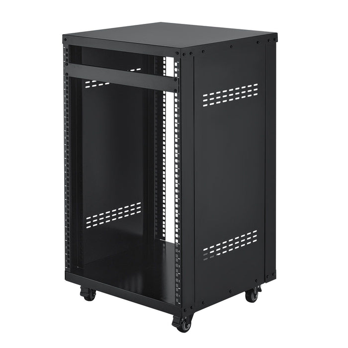 16U AV Rack, 90.7 kg Max Load Capacity, Home Recording Studio Rack with Lockable Caster Wheels, Open Frame Server Cabinet, Special Vent Design, for Audio Video Musical & IT Equipment Mounting