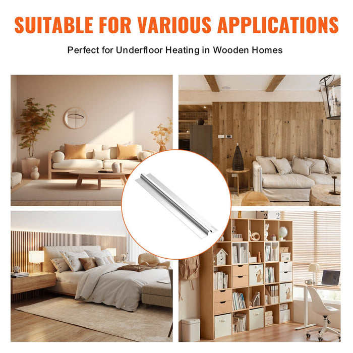 PEX Heat Transfer Plates 0.6m, Radiant Heat Plates for 19mm PEX Pipe, Durable Aluminum & Easy Trimming and Install Underfloor Heat Tubing Plates, Perfect for Wooden Floors (200pcs)