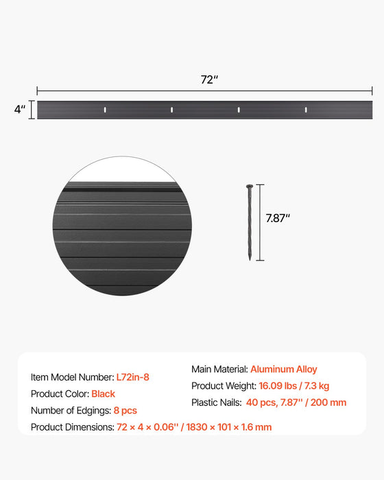 VEVOR Metal Landscape Edging, 8 Packs 72 in Rust-Resistant Aluminum Alloy Landscape Edging, Bendable Garden Edging Border, Heavy Duty Lawn Edging Fence for Flower Bed Yard Pathway