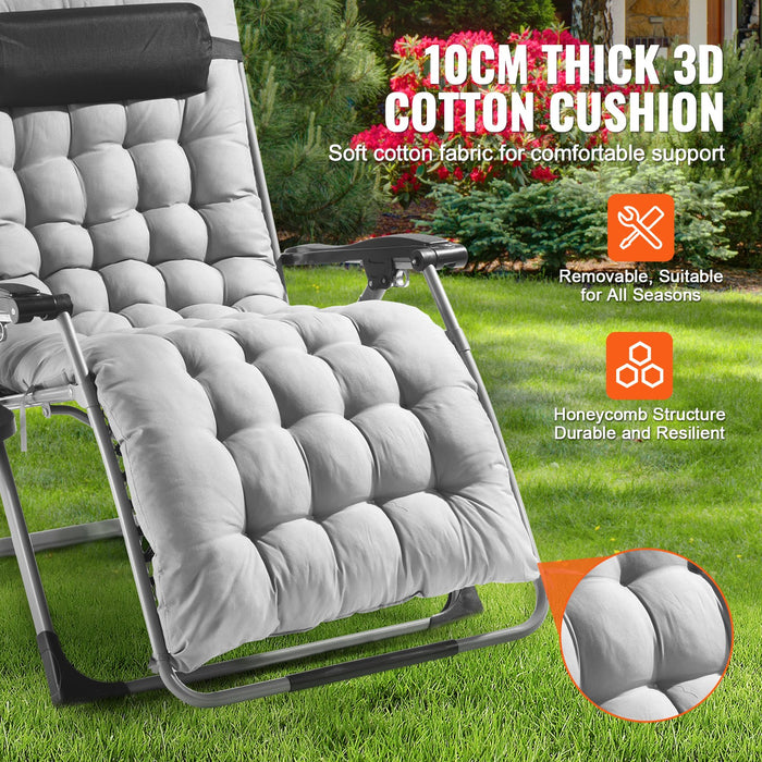 VEVOR Zero Gravity Chair, 33 inch Zero Gravity Recliner Lounge Chair for Indoor and Outdoor, Adjustable Anti Gravity Chair with Cushion, Headrest, Footrest, and Cupholder, 500 lbs, Gray