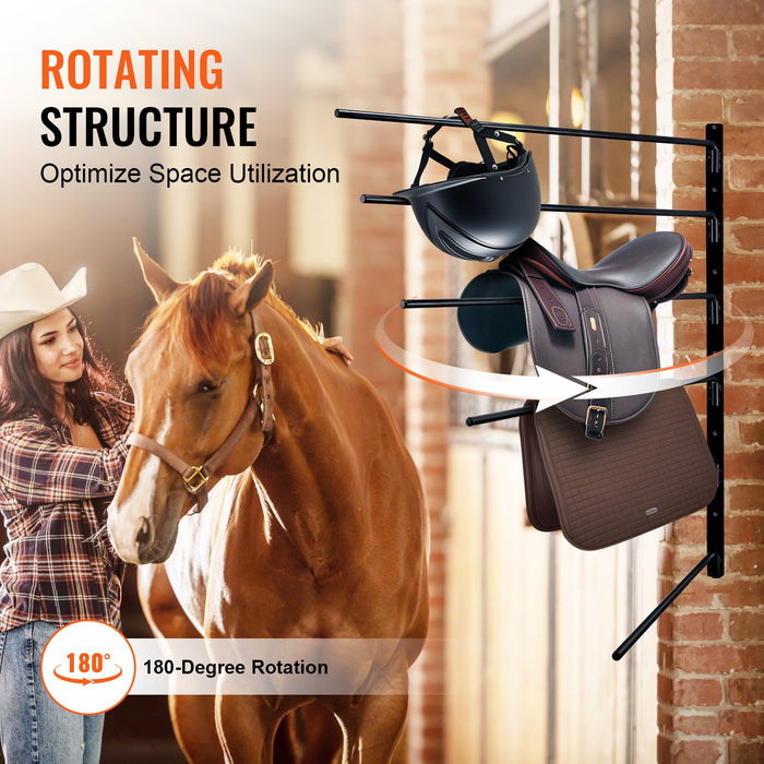 VEVOR Wall Mounted Saddle Rack, 30.9 x 29.9 x 5.5 in, Swing Out Saddle Holder, Six Tiers Horse Saddle Stand, Space Saving Horse Pad and Blanket Rack for Tack Room Organization Trailer Accessories