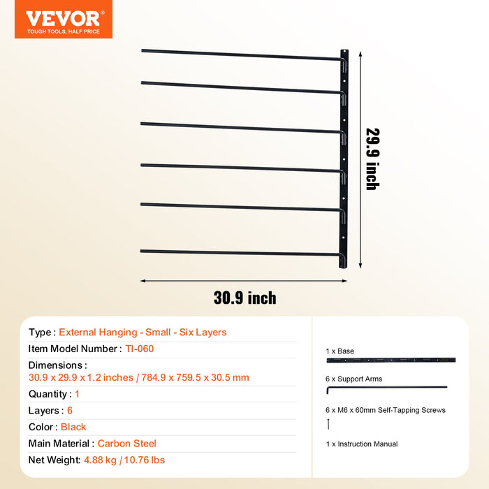 VEVOR Wall Mounted Saddle Rack, 30.9 x 29.9 x 5.5 in, Swing Out Saddle Holder, Six Tiers Horse Saddle Stand, Space Saving Horse Pad and Blanket Rack for Tack Room Organization Trailer Accessories
