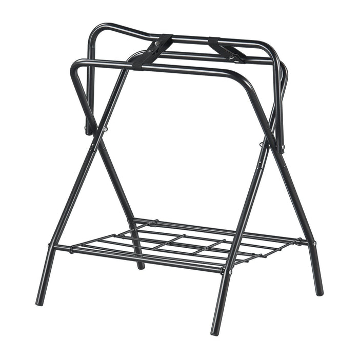 Folding Saddle Rack, 28 x 19 x 37.5 in, Freestanding Horse Saddle Stand, Portable Horse Blanket Holder, Heavy Duty Steel Saddle Rack for English & Western Saddles, Tack Storage, Black