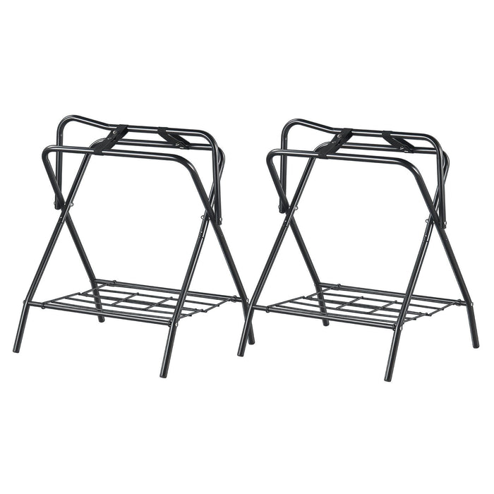 Folding Saddle Rack, 28 x 19 x 37.5 in, 2 Packs Freestanding Horse Saddle Stand, Portable Horse Blanket Holder, Heavy Duty Steel Saddle Rack for English & Western Saddles, Tack Storage, Black