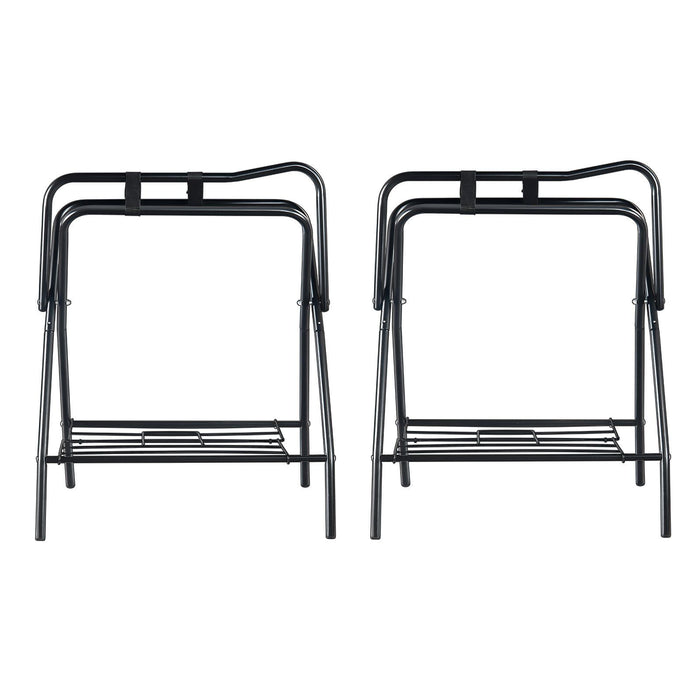 Folding Saddle Rack, 28 x 19 x 37.5 in, 2 Packs Freestanding Horse Saddle Stand, Portable Horse Blanket Holder, Heavy Duty Steel Saddle Rack for English & Western Saddles, Tack Storage, Black