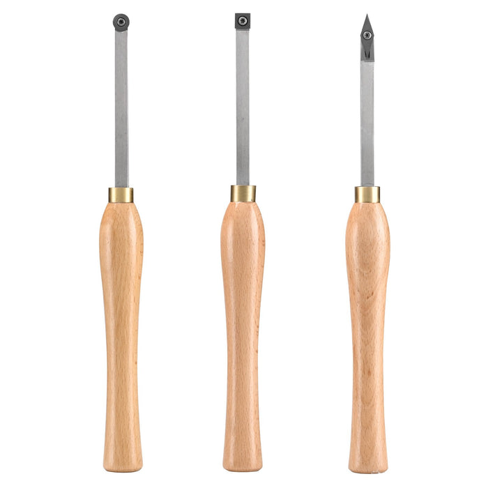 VEVOR Wood Lathe Chisel Set, 3 PCS Woodworking Turning Tools, Includes Square, Round, Diamond Carbide Blades, 20 cm Comfortable Grip Handles, Wood Chisel Set with Wooden Box For Turning Pens or Small