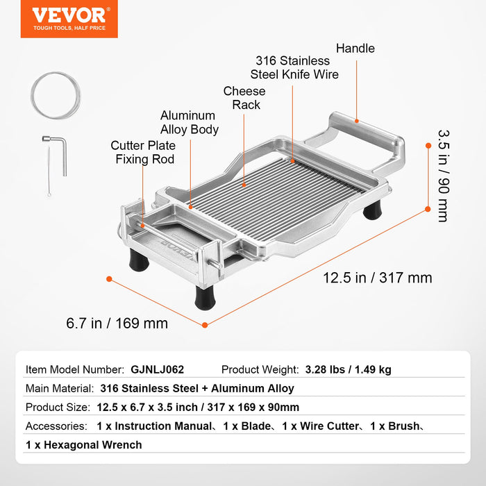 VEVOR Cheese Cutter with Wire, 0.2" Ultra-Thin Cheeser Butter Cutting Blade, Detachable Cheese Slicer Wire, Aluminum Alloy Commercial Cheese Slicer with 316 Stainless Steel Knife Wire, Kitchen Cooking