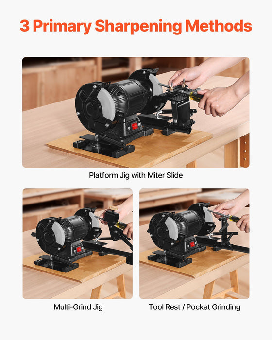 Pro Grind Sharpening System, Multi-Grind Sharpening Jig for 152mm & 203mm Bench Grinder - with Platform Jig, Tool Rest Bar, Setup Block, Miter Slide, Micro Bevel Block, for Woodturning Tools