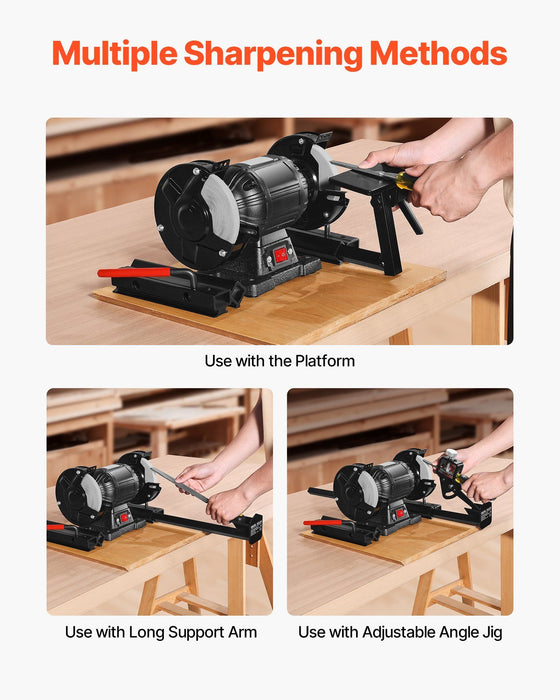 Multi-Grind Sharpening System, Vari-Grind Pro Sharpening Jig Kit for 6" & 8" Bench Grinders – with Platform, Long Support Arm & Fingernail Gouge Jig, for Chisels, Woodturning, Plane Irons
