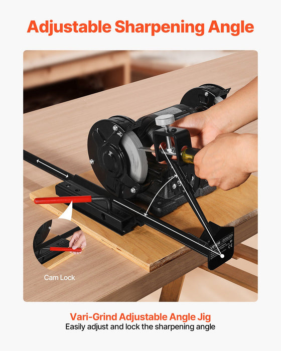 Multi-Grind Sharpening System, Vari-Grind Pro Sharpening Jig Kit for 6" & 8" Bench Grinders – with Platform, Long Support Arm & Fingernail Gouge Jig, for Chisels, Woodturning, Plane Irons