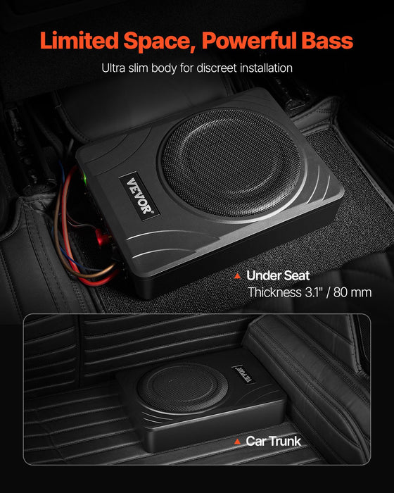 VEVOR 8" 300W Under Seat Car Subwoofer Slim Powered Car/Truck Subwoofer System