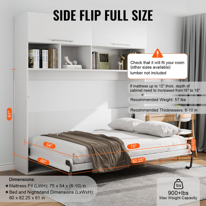 VEVOR Murphy Bed Kit, Full Size, Deluxe DIY Wall Bed Mechanical Hardware Kit, Pneumatic Lever Heavy Duty Bed Frame Support, Folding Cabinet Wall Bed Space Saving Design for Guestroom, Easy to Build