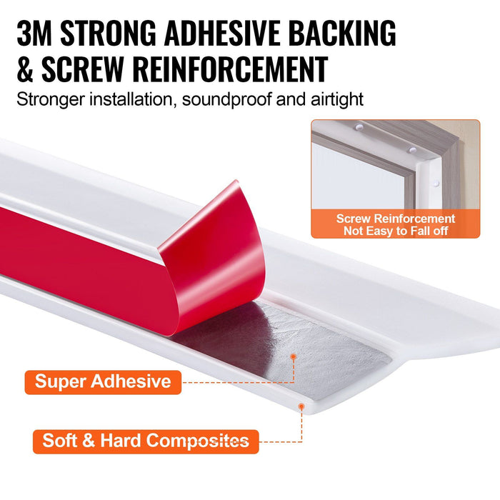 Garage Door Seal Top and Sides Seal Strip, 34 FT Universal Weather Stripping Replacement Soft and Hard Composite, Weatherproofing Garage Door TPE Seals with Adhesive Backed and Screws, White