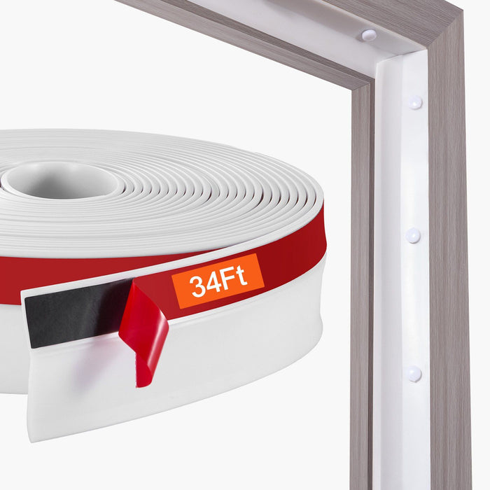 Garage Door Seal Top and Sides Seal Strip, 34 FT Universal Weather Stripping Replacement Soft and Hard Composite, Weatherproofing Garage Door TPE Seals with Adhesive Backed and Screws, White