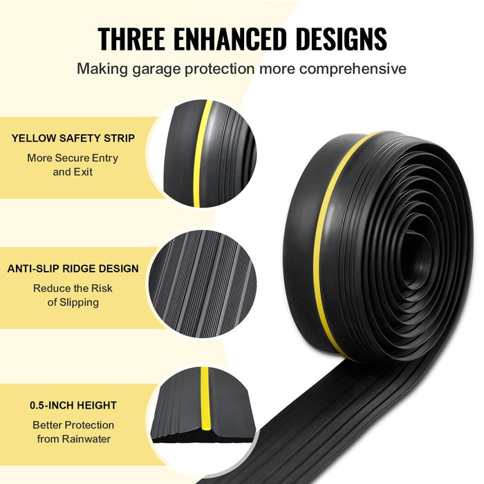 Garage Door Threshold Seal Strip, 12 FT Universal Garage Door Floor Seal Strip with Adhesive, Garage Door Bottom Weatherproof Strip, Upgraded Thick PVC DIY Weather Stripping Replacement, Black