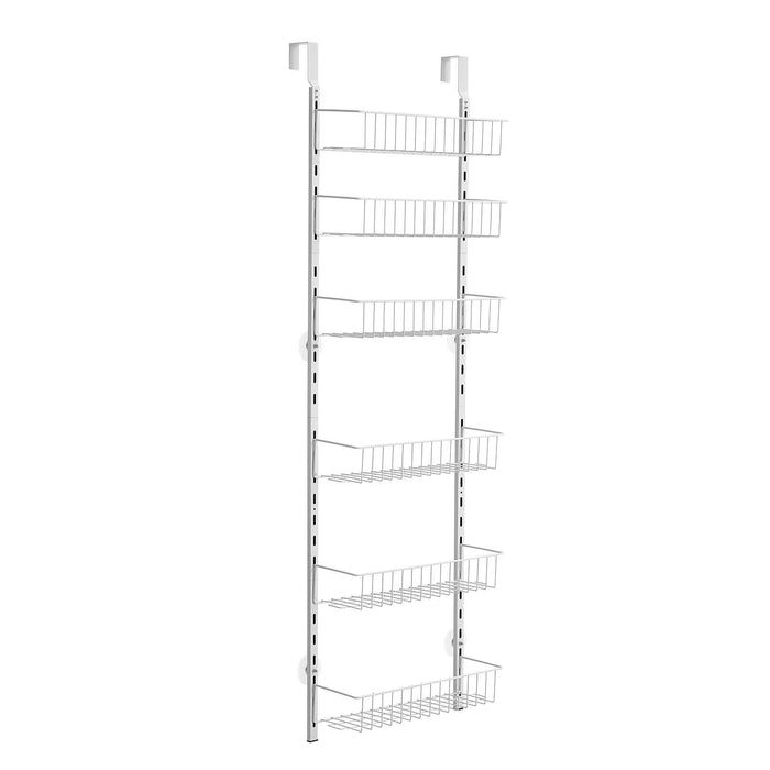 Over the Door Pantry Organizer, 6-Tier Pantry Organization and Storage, Heavy-Duty Steel Hanging Spice Rack, Adjustable Wall Seasoning Shelves, for Home Kitchen Laundry Room Bathroom, White