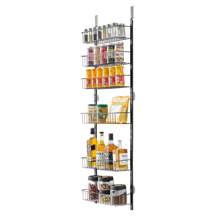 VEVOR Over the Door Pantry Organizer, 6-Tier Pantry Organization and Storage, Heavy-Duty Steel Hanging Spice Rack, Adjustable Wall Seasoning Shelves, for Home Kitchen Laundry Room Bathroom, Black