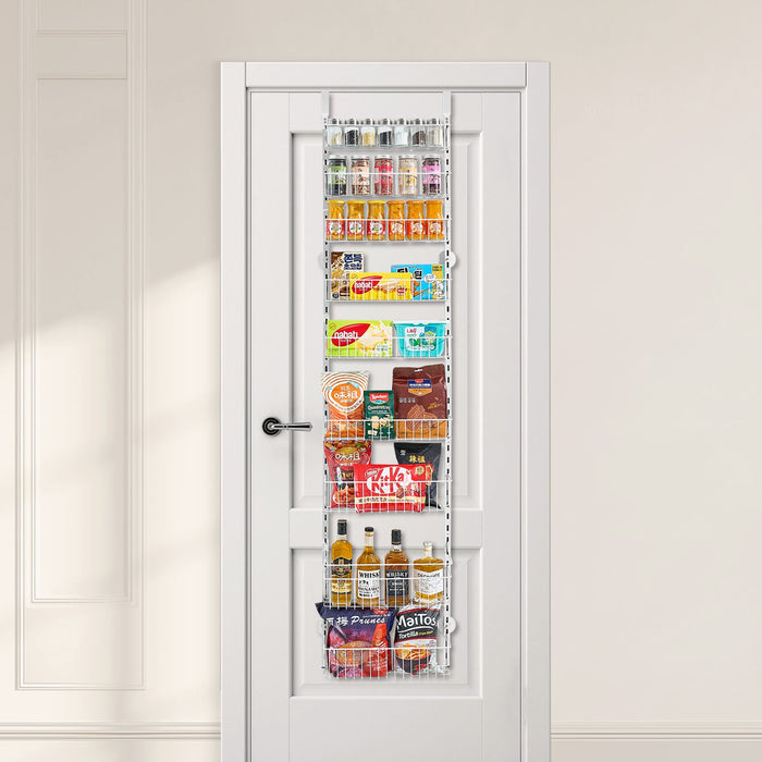 VEVOR Over the Door Pantry Organizer, 9-Tier Pantry Organization and Storage, Heavy-Duty Steel Hanging Spice Rack, Adjustable Wall Seasoning Shelves, for Home Kitchen Laundry Room Bathroom, White