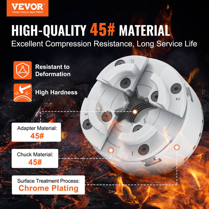 VEVOR KP965 Lathe Chuck, 4-Jaw 96 mm Diameter, Metal Lathe Chuck Turning Machine Accessories with 5 Sets of Jaws, Self-centering Tool, for Precision Machining, Grinding Machines, Milling Machines