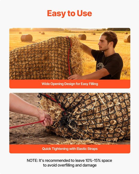 Round Bale Hay Net, 1.8 x 1.8 x 1.8 m, 38.1 x 38.1 mm Holes, PE Material, Knotless Design, with Zip Ties, Needle Shuttle, Repair Twine and Storage Bag, Slow Feeder Round Bale Net for Horses
