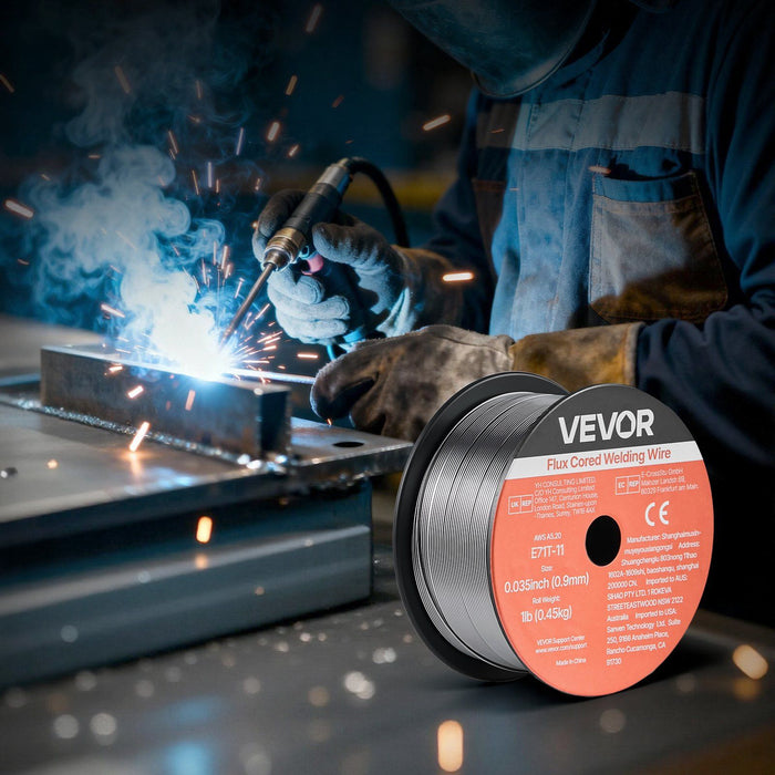 Flux Core MIG Welding Wire, E71T-11 0.9mm 0.45kg, Gasless Mild Steel Welding Wire with Low Spatter for All Position Arc Welding, Self-Shielded for Outdoor Use (Pack of 2 Rolls)