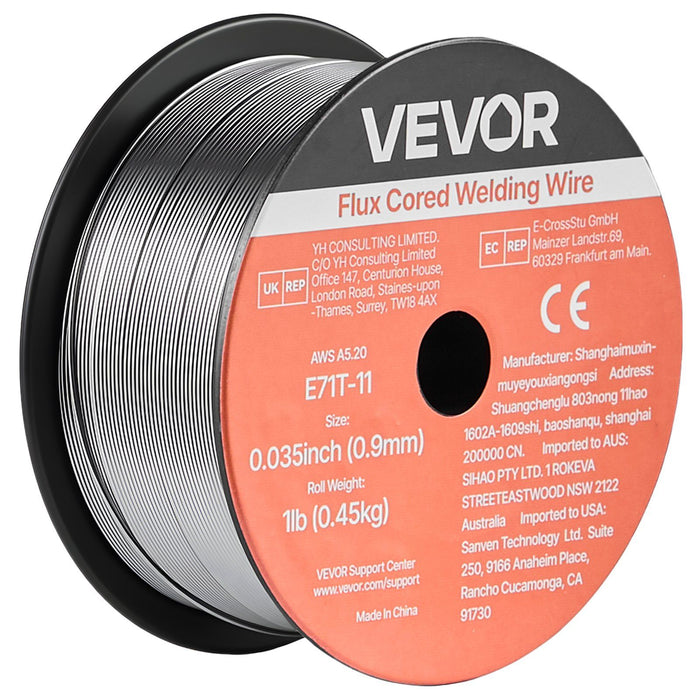 Flux Core MIG Welding Wire, E71T-11 0.9mm 0.45kg, Gasless Mild Steel Welding Wire with Low Spatter for All Position Arc Welding, Self-Shielded for Outdoor Use (Pack of 2 Rolls)
