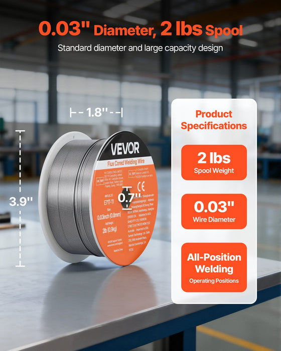 Flux Core MIG Welding Wire, E71T-11 0.8mm 0.9kg, Gasless Mild Steel Welding Wire with Low Spatter for All Position Arc Welding, Self-Shielded for Outdoor Use