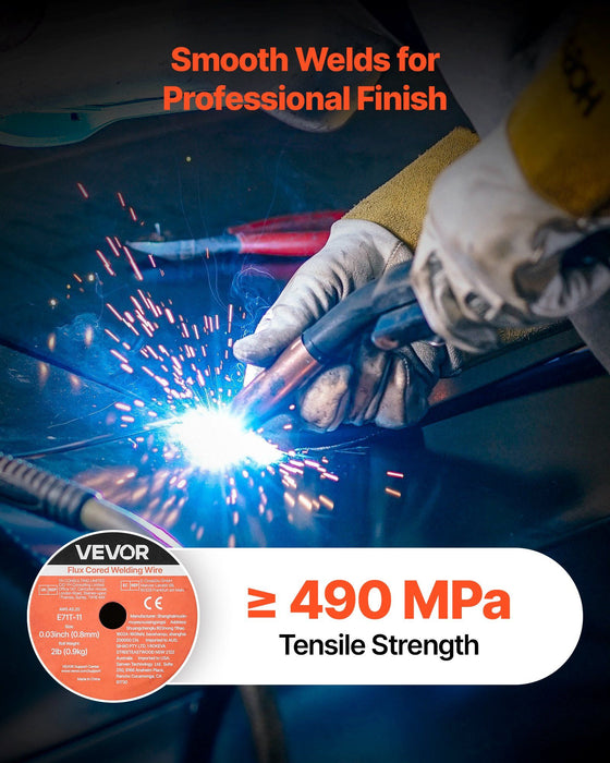 Flux Core MIG Welding Wire, E71T-11 0.8mm 0.9kg, Gasless Mild Steel Welding Wire with Low Spatter for All Position Arc Welding, Self-Shielded for Outdoor Use