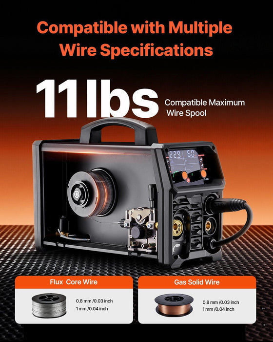 MIG Welder, 200A Synergic Mig Welding Machine, 4-in-1 Gas MIG/Flux Core MIG/Stick/Lift TIG Multi-Process Welder Machine with IGBT Inverter Technology and LCD Screen Display