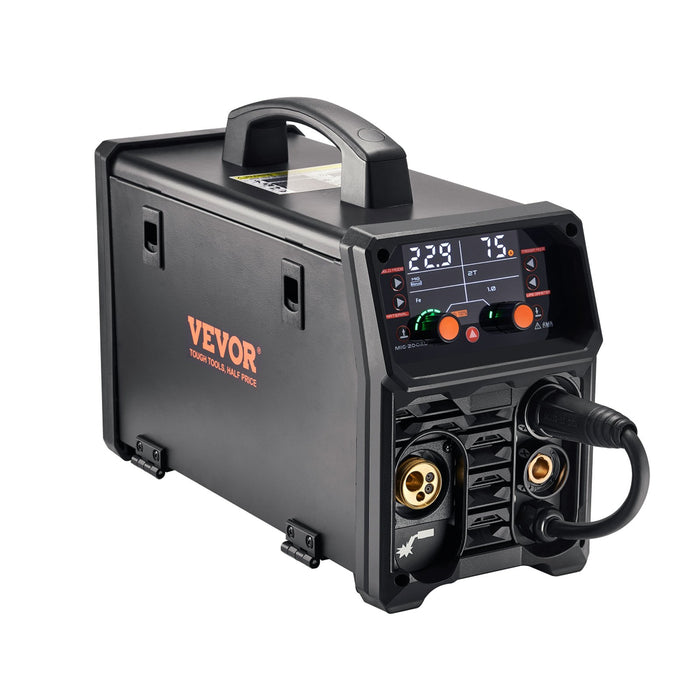 VEVOR Pro MIG Welder, 200Amp Pluse Mig Welding Machine, 5-in-1 Synergic Welder Machine MIG Pluse/Gas MIG/Flux Core MIG/Stick/Lift TIG with IGBT Inverter Technology and LCD Screen Display