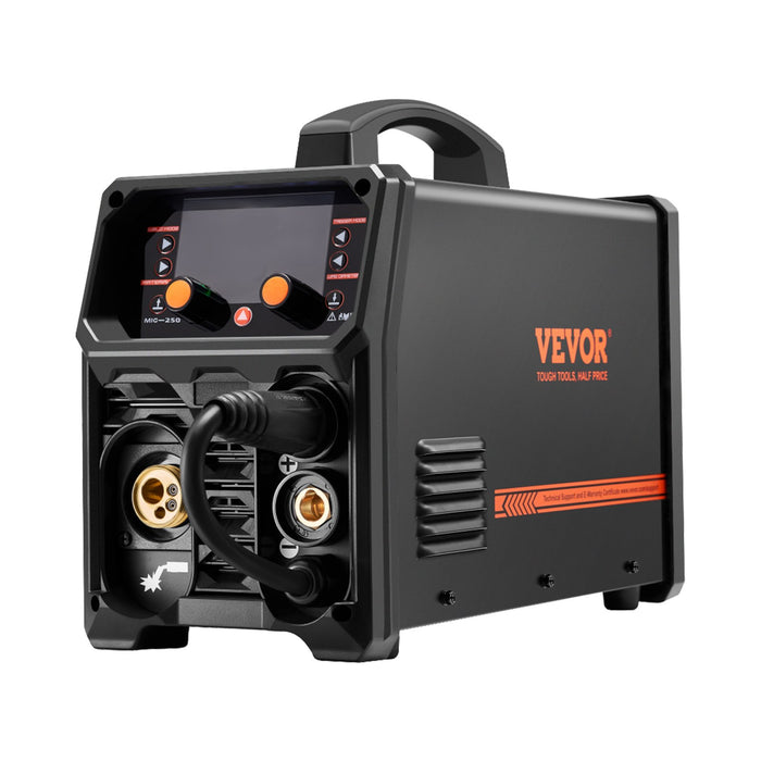 VEVOR Pro MIG Welder, 250Amp Pluse Mig Welding Machine, 5-in-1 Synergic Welder Machine MIG Pluse/Gas MIG/Flux Core MIG/Stick/Lift TIG with IGBT Inverter Technology and LCD Screen Display
