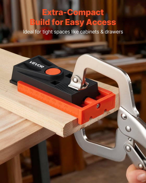 VEVOR Pocket Hole Jig Kit, 12.7 to 38.1 mm Adjustable, Mini Jig Pocket Hole System with Step Drill, Hex Wrench, Drill Stop Ring, Square Drive Bit, and Screws, Reinforced Nylon Frame, for Woodworking