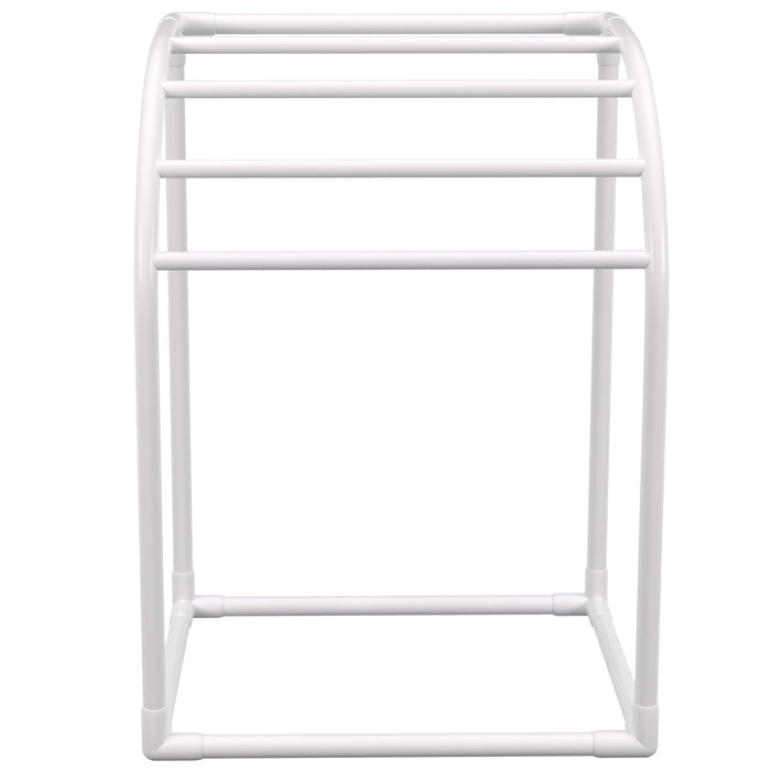 VEVOR Pool Towel Rack, 5 Bar, Milky, Freestanding Outdoor PVC Curved Poolside Storage Organizer, Include 8 Towel Clips, Mesh Bag, Hook, Also Stores Floats and Paddles, for Beach, Swimming Pool, Home