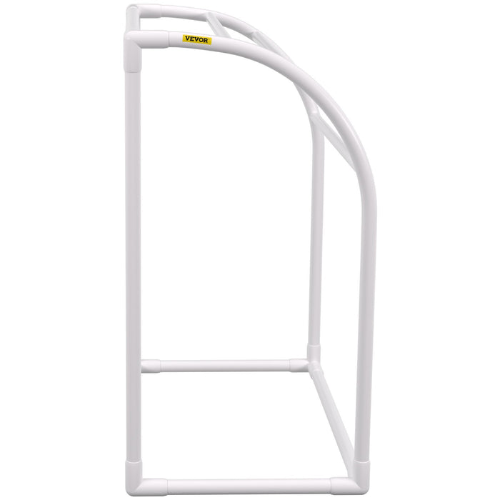 VEVOR Pool Towel Rack, 5 Bar, Milky, Freestanding Outdoor PVC Curved Poolside Storage Organizer, Include 8 Towel Clips, Mesh Bag, Hook, Also Stores Floats and Paddles, for Beach, Swimming Pool, Home