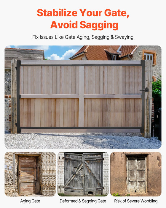 VEVOR Gate Building Kit, Fits 152.4 to 243.8 cm Wide Openings, Up from 182.9 to 213.4 cm High Fence, Adjustable Gate Building Kit, Anti Sag Full Gate Frame Kit with Latch Lock, for Wooden Fence, Iron