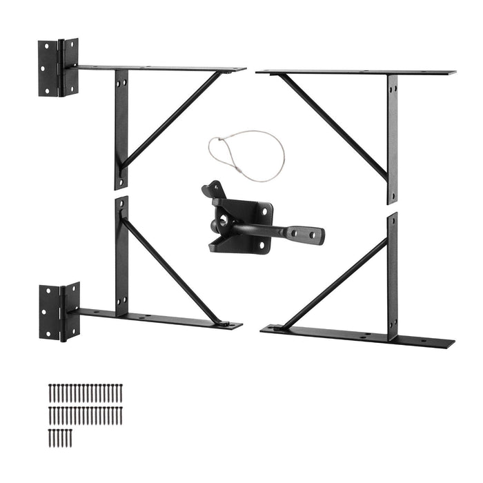 Gate Corner Brace Bracket, Anti Sag Gate Frame Hardware Kit, Gate Frame Brace Bracket with Latch Lock, Latch Lock Rope, for Shed Doors, Corral Gates, Driveway Gates, Stable Gates, Iron, Black
