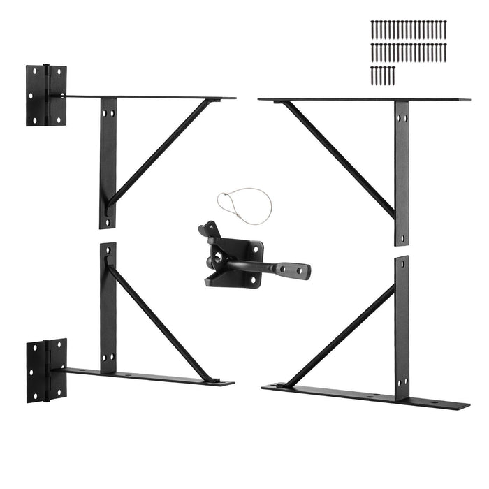 Gate Corner Brace Bracket, Anti Sag Gate Frame Hardware Kit, Gate Frame Brace Bracket with Latch Lock, Latch Lock Rope, for Shed Doors, Corral Gates, Driveway Gates, Stable Gates, Iron, Black