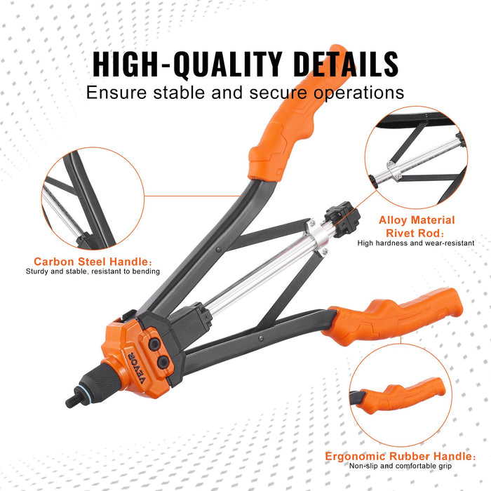 VEVOR Rivet Nut Tool, 16â€?Rivnut Tool Kit with 13PCS Metric and SAE Mandrels, 186PCS Rivet Nuts, M3, M4, 10-24, M5, M6, 1/4-20, 8-32, 5/16-18, M8, 3/8-16, M10, M12, 1/2-13, Semi-auto Retraction