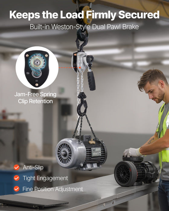 Manual Lever Chain Hoist, 1/4T 250KG Capacity Heavy Duty Come Along, 1.5M Lift G80 Alloy Steel Chain With Dual Pawl Mechanical Brake, 360° Rotating Hooks, for Warehouse Construction Garage
