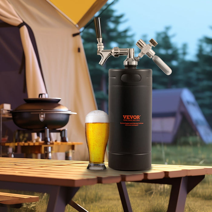 VEVOR Beer Growler Tap System, 4L Mini Keg, 304 Stainless Steel Pressurized Beer Growler, Keg Growler with Pressure Display, CO2 Regulator Faucet, Leak-Proof Ring For Draft, Homebrew, Craft Beer