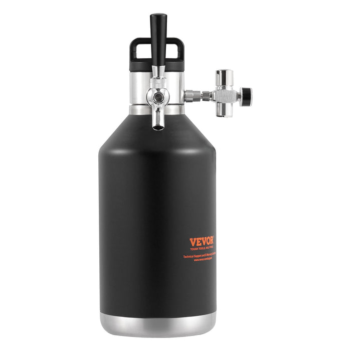 VEVOR Beer Growler Tap System, 4L Mini Keg, 304 Stainless Steel Pressurized Beer Growler, Keg Growler with Pressure Display, CO2 Regulator Faucet, Leak-Proof Ring For Draft, Homebrew, Craft Beer