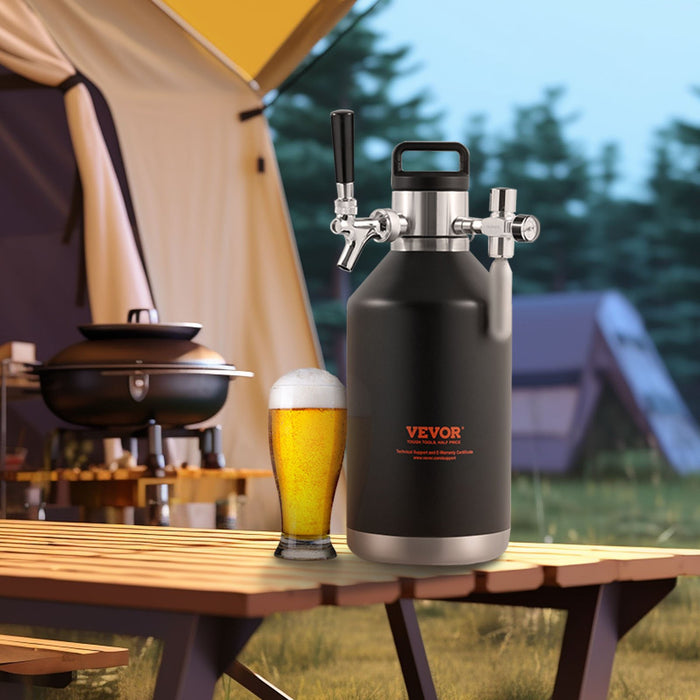VEVOR Beer Growler Tap System, 4L Mini Keg, 304 Stainless Steel Pressurized Beer Growler, Keg Growler with Pressure Display, CO2 Regulator Faucet, Leak-Proof Ring For Draft, Homebrew, Craft Beer