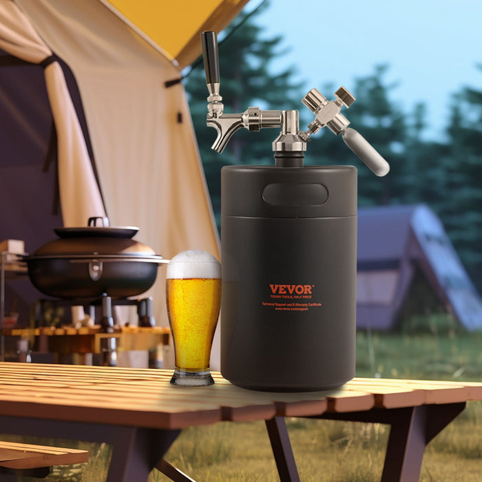 VEVOR Beer Growler Tap System, 5L Mini Keg, 304 Stainless Steel Pressurized Beer Growler, Keg Growler with Pressure Display, CO2 Regulator Faucet, Leak-Proof Ring For Draft, Homebrew, Craft Beer